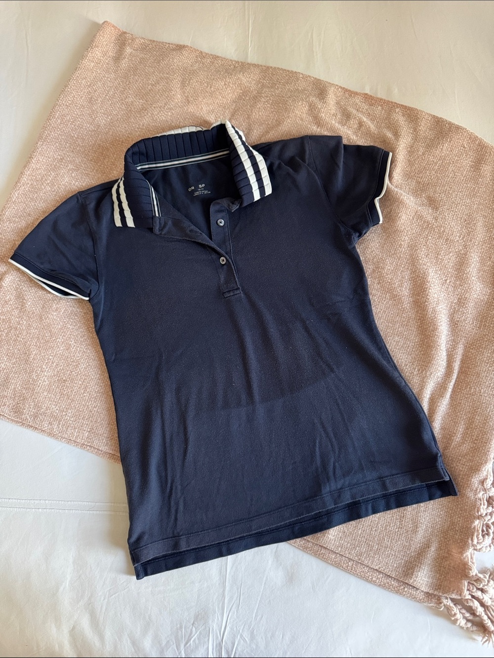 Tory Sport Navy Polo Golf Top with White Stripe Collar